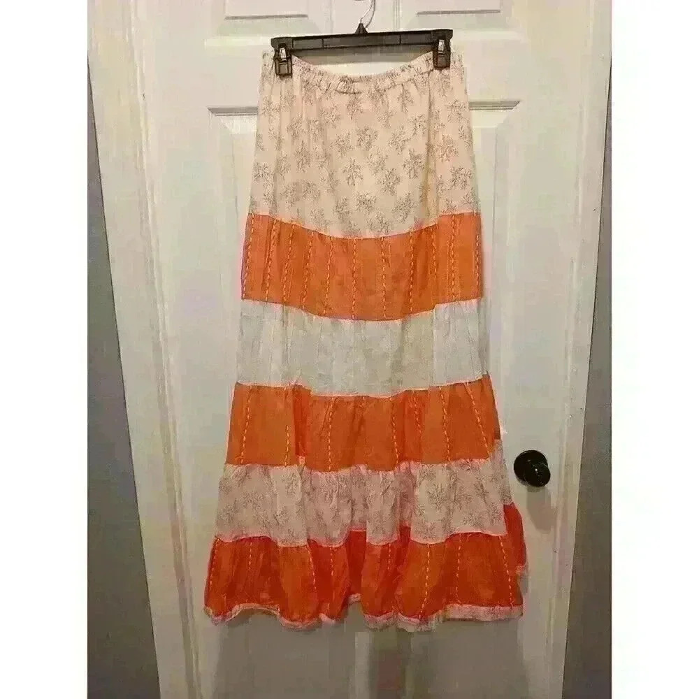 Vintage‎ La Fille Handmade Bohemian Festival Embroidered Maxi Skirt Sz Medium